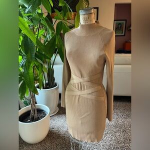 ASOS Tan Long Sleeve Thick Ribbed Dress